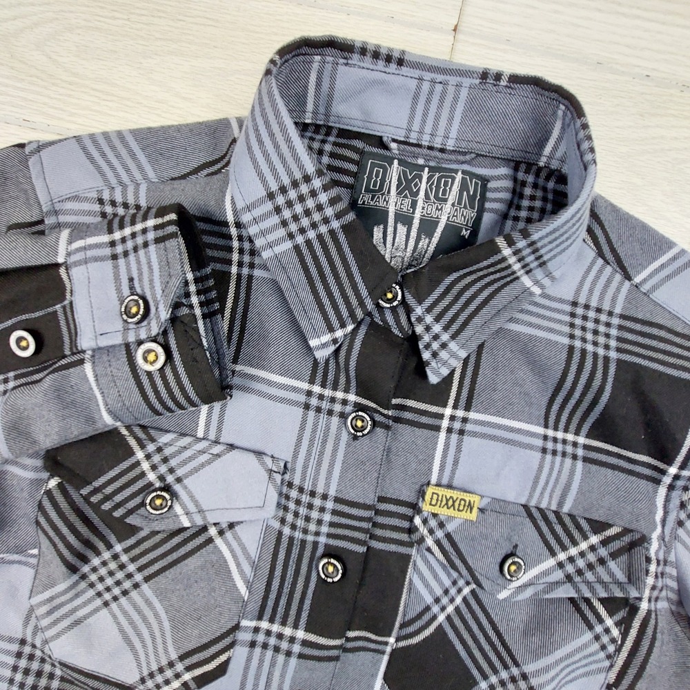Dixxon Flannel‎ Company Adamantium Shirt Womens Medium Grey Black Plaid D-Tech